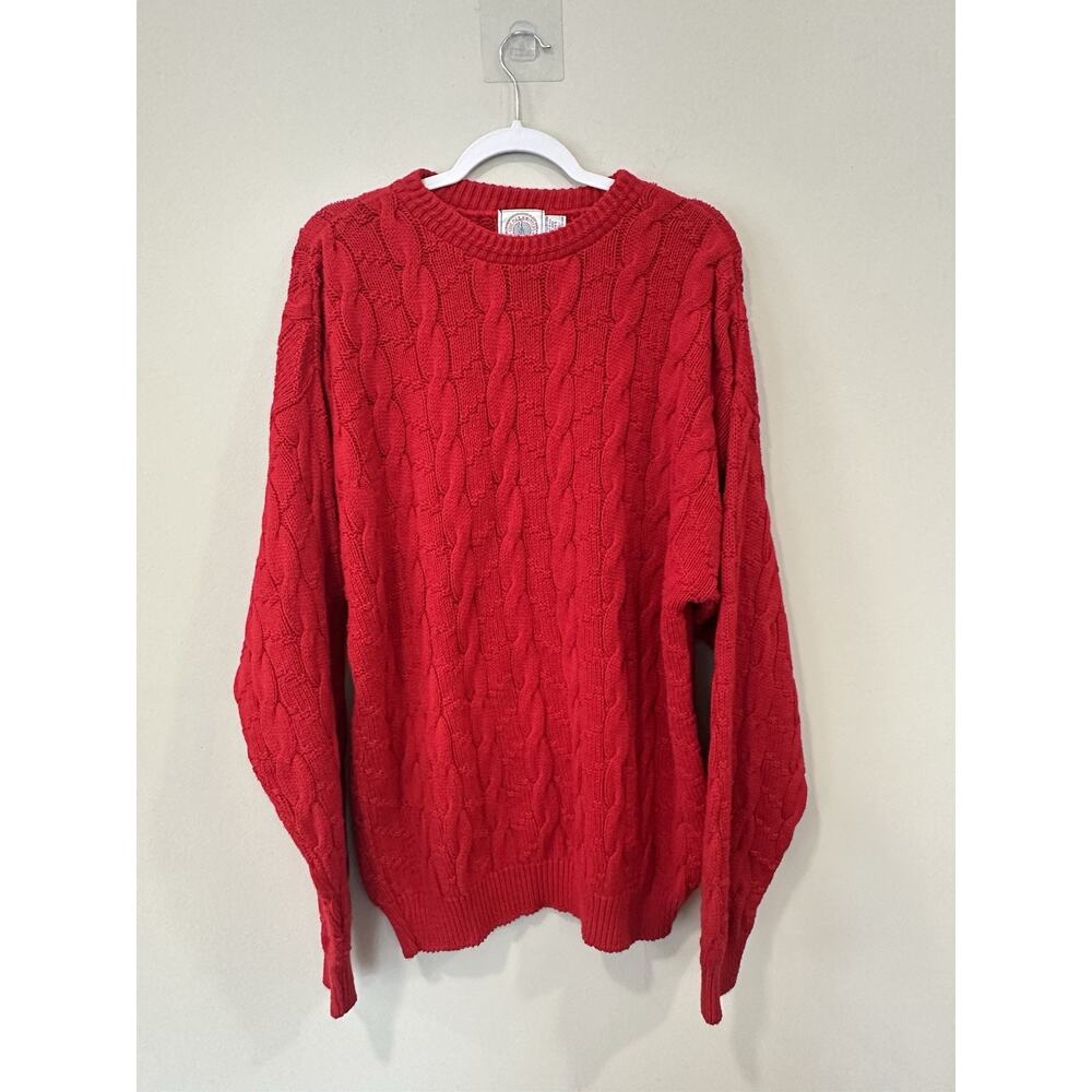 Cape Isle Knitters SweaterUnisex XL Red Textured Knit Vintage 100% Cotton 2864